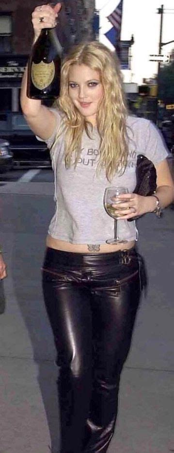 drew barrymore leather pants